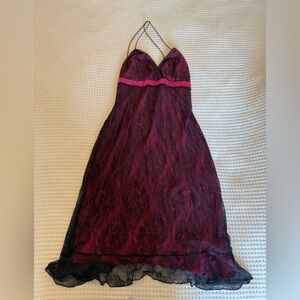 Romantic Black and Pink Lace Dress - Backless/Strappy